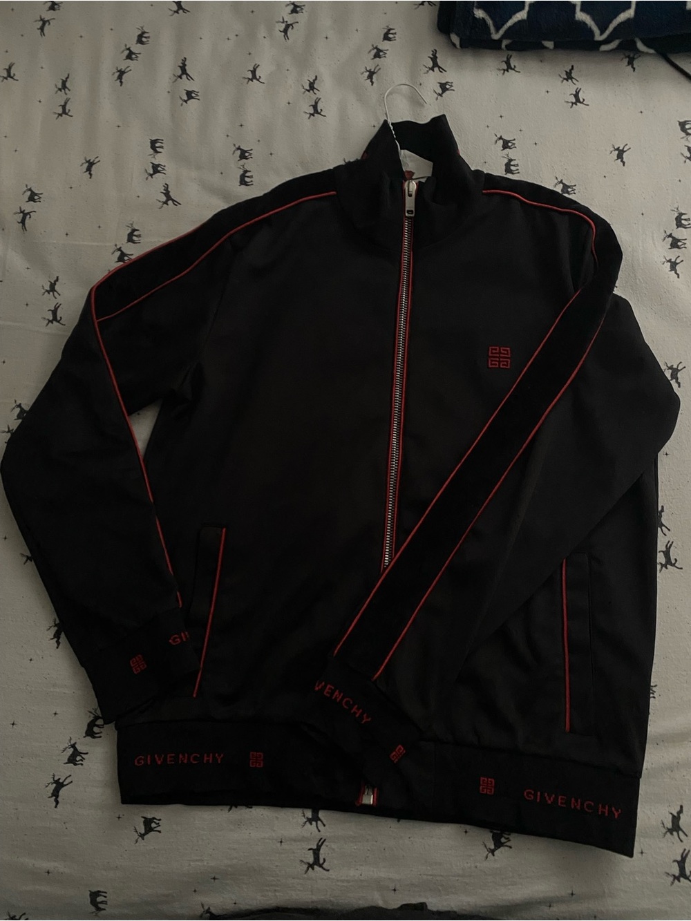 Givenchy Black Track Jacket with Red Trim and Logo